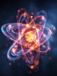 © Anat art - Visual Representation of an Atom With Glowing Particles in Vibrant Colors Against a Dark Background Showcasing the Beauty of Atomic Structure