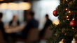 © A2Z AI  - Festive Office Gathering: Christmas tree with ornaments against a backdrop of a blurred meeting, creating a warm, holiday ambiance at the workplace.