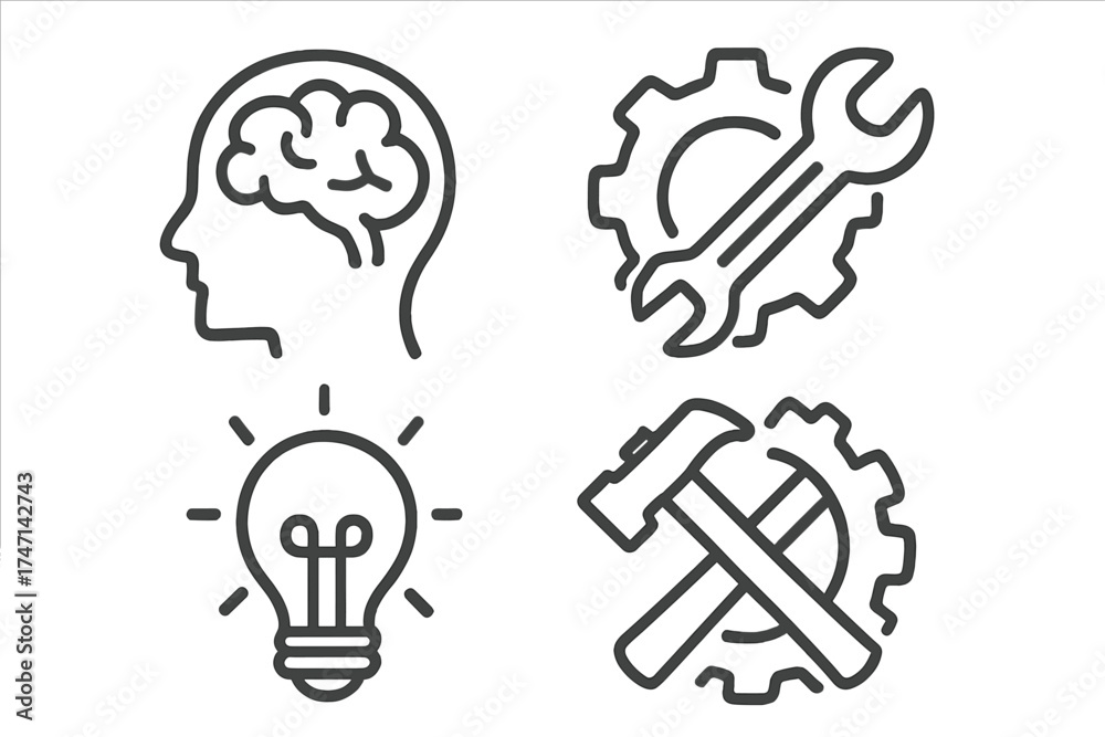 Puzzle piece and hand icon linear style vector set with transparent ...