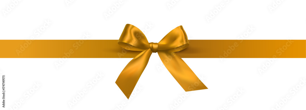 Vector decorative shiny gift gold ribbon with tied bow design element ...