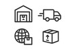 © Samuel - Package delivery icon set. Logistics and shipping line icons. Warehouse, truck, worldwide shipping, cargo box. E-commerce, transport, freight vector symbols for web, mobile.