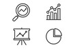 © Tamara - Set of business and finance icons with magnifying glass, bar chart, line graph presentation, and pie chart, vector illustration with transparent background, data analytics symbols
