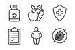 © Fabian - Nutrition and diet line icon set. Concepts of healthy eating, weight loss, obesity, treatment, and supplements. Vector icons for health, palm oil free, and wellness.