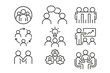 © Maria - Teamwork and collaboration line icon set. Business people interacting, communicating, working together. Group work, brainstorming, meeting, presentation and partnership concepts.