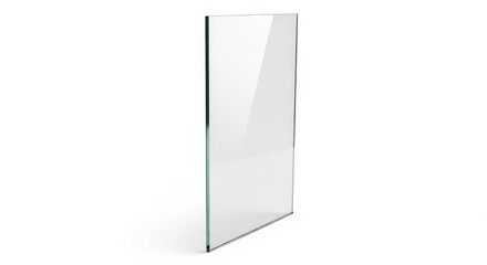 Clear glass panel displaying subtle reflections and light refraction studio shot isolated on white background