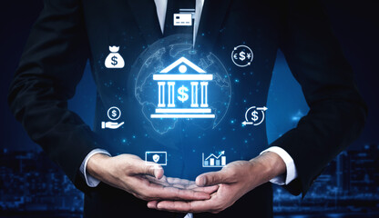 Wall Mural - Concept of digital banking and global financial services. A network of secure online transactions, currency exchange, and money management for the international economy. Fermion