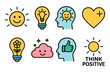 © Graphic Genius - Positive thinking and mental wellness vector icon set. Cute doodle symbols for happiness, creativity, and self-care.