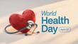 © LogoEffects - World health day april 7th with a red heart and stethoscope symbolizing healthcare and medical checkup