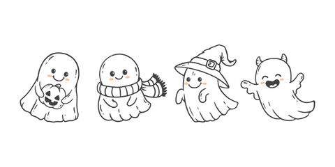 Wall Mural - set of cute halloween ghosts. Collection ghost in doodle style. Vector illustration