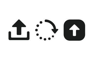 Upload icon set with loading and refresh symbols. Vector graphic illustration for user interface design. UI and UX elements for web and app development on transparent background.