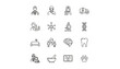 © Kellie - Medical and healthcare line icon set. Vector symbols for doctor, nurse, ambulance, science, and research. Icons for clinic, hospital, pharmacy, lab, cardiology, and neurology.