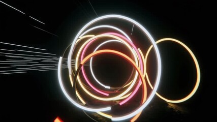 Wall Mural - Abstract Neon Rings, Light Trails, Motion Graphics Background