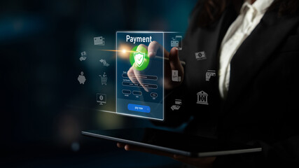 Wall Mural - Secure online payments ensure smooth e-commerce with safe transactions, digital payment systems, and financial data protection. Latch