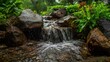 © Aulia - Waterfall cascading over rocks in garden