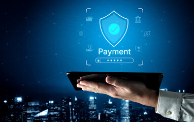 Wall Mural - Concept of a secure payment gateway. This system uses encryption and authentication to protect financial transactions, ensuring safe and private online payments for users. Fermion