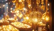 © am - Captivating golden lanterns illuminate a vibrant marketplace, creating a magical and warm ambiance