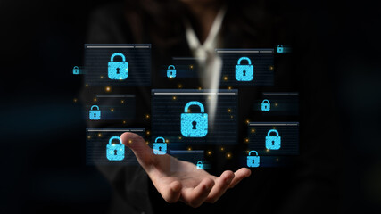 Concept of cybersecurity and a secure network. Multiple layers of data encryption and firewall protection in browsers ensure online privacy and safety from cyber threats. Fermion