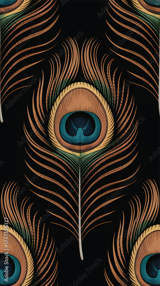 Simple Eye Feather Pattern Vector Detailed peacock feather eye pattern on black background Stock Vector ...
