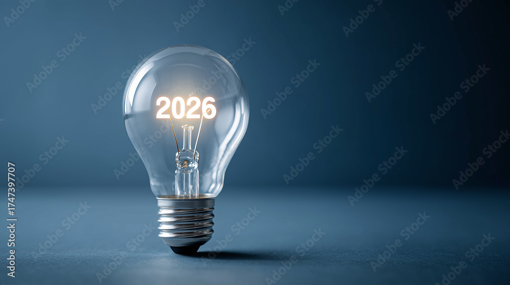 2026 in creative light bulb design. The numbers 2026 glow inside a ...