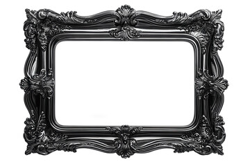 Ornate black picture frame with intricate baroque details for displaying art and photography elegantly on transparent background