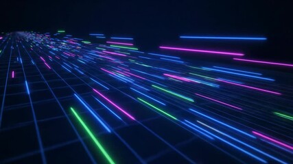 Wall Mural - Dynamic Neon Grid Lines Streaming Fast in an Energetic Seamlessly Looping Abstract Motion Background geometric, electric, internet