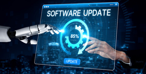 Wall Mural - AI upgrades skills and software with intelligent learning paths, smart update alerts, and competitive digital transformation tools. Artificial intelligence spline