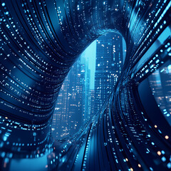 Wall Mural - Futuristic City Tunnel with Digital Network