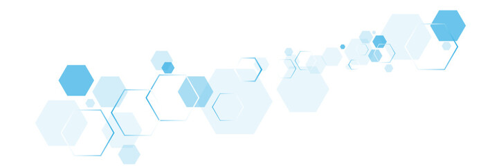 Wall Mural - Abstract background with blue hexagons. Structure molecule and communication, technology or science design.