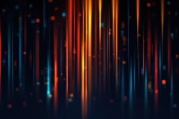 Wall Mural - dark blue background with vertical light stripes in orange, red, and cyan colors abstract blurred lines on a dark blue background with colorful vertical lights Generative AI