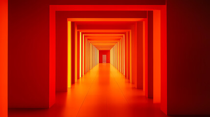 Wall Mural - Digital Red Corridor of Futuristic Architecture
