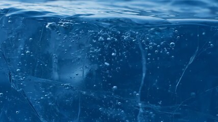 Wall Mural - Mesmerizing slow motion close-up of ancient air bubbles escaping from within a melting glacier ice formation formation, frozen, pure