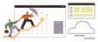 © robu_s - Two people ascend a graph arrow as one shields them with an umbrella, symbols of webpages and cloud storage nearby. Ideal for teamwork, growth, protection, data safety, progress, planning, business