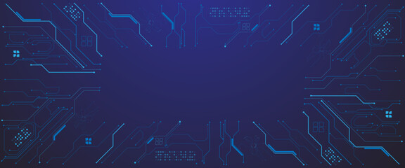 Wall Mural - Vector circuit board frame with an empty place in the centre on a technology blue background.