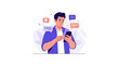 © Nur - Man Holding Smartphone with Chat Bubbles Messaging Illustration on White Background