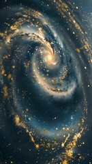 Wall Mural - A mesmerizing top-down view of a swirling galaxy with golden stars, resembling a cosmic video game universe in a vibrant, celestial style. Live mobile wallpaper.