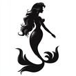 © smartcat - Elegant silhouette of a mythical mermaid with flowing hair and detailed fish tail, depicted in a graceful and serene pose