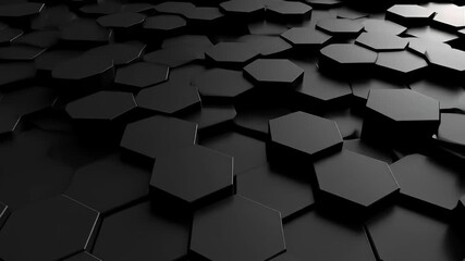 Abstract render of textured black hexagons with varying heights and depths