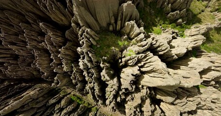 Wall Mural - Rock formations in Valle de las Animas, Valley of the Souls, unique geological spires and abstract patterns near La Paz, Bolivia. Aerial top-down descending