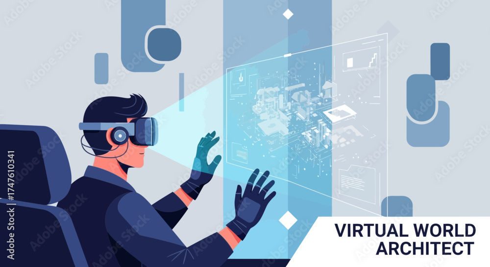 Immersive Virtual Reality Experience: Man Designing in a Digital World ...