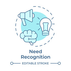 Wall Mural - Need recognition soft blue concept icon. Decision making, thinking. Advertising, idea. Round shape line illustration. Abstract idea. Graphic design. Easy to use in infographic, article