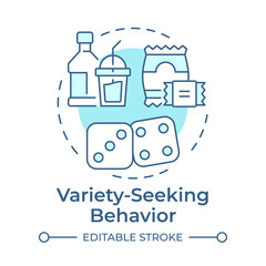 Wall Mural - Variety-seeking behavior soft blue concept icon. Brand awareness, reputation. Food, snacks. Round shape line illustration. Abstract idea. Graphic design. Easy to use in infographic, article