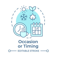 Wall Mural - Occasion or timing soft blue concept icon. Seasonal, behavior. Commerce, purchase. Round shape line illustration. Abstract idea. Graphic design. Easy to use in infographic, article