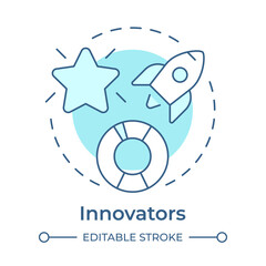 Wall Mural - Innovators soft blue concept icon. Modern technology, progress. Product features, service. Round shape line illustration. Abstract idea. Graphic design. Easy to use in infographic, article