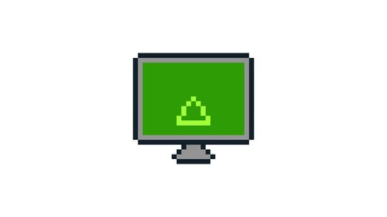 8-bit pixel art warning icon on the green computer screen. looped animation 4k 30fps