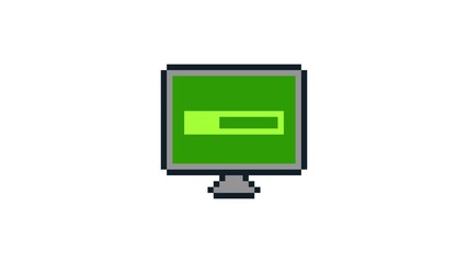 8-bit pixel art loading bar icon on the green computer screen. looped animation 4k 30fps