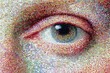 © Ash - Surreal fantasy ultra-close-up oil painting of a lady’s gentle eye designed with tiny, small, and medium color dots, soft dreamy pastel tones, clean texture