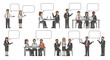 © Saipur - Business professionals in various meeting scenarios with speech bubbles for dialogue