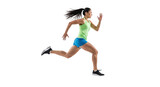 Dynamic female runner sprinting isolated on transparent background, showcasing speed, athleticism, and determination in a fitnessfocused moment