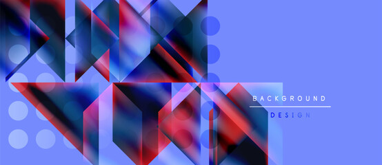 Wall Mural - Abstract geometric design. Blue, red gradients create dynamic shapes. Modern background with text elements present.