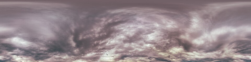 Wall Mural - Dark moody rain clouds in dramatic overcast sky. Seamless 360 HDR spherical panorama. Full zenith or sky dome in 3D environment, sky replacement for aerial drone panoramas. Climate and weather change.
